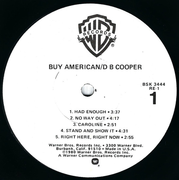 DB Cooper - Buy American | Warner Bros. Records (BSK 3444) - 3