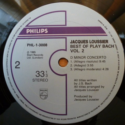 Jacques Loussier - The Best Of Play Bach Volume 2 | Philips (PHL 1 3008) - 3