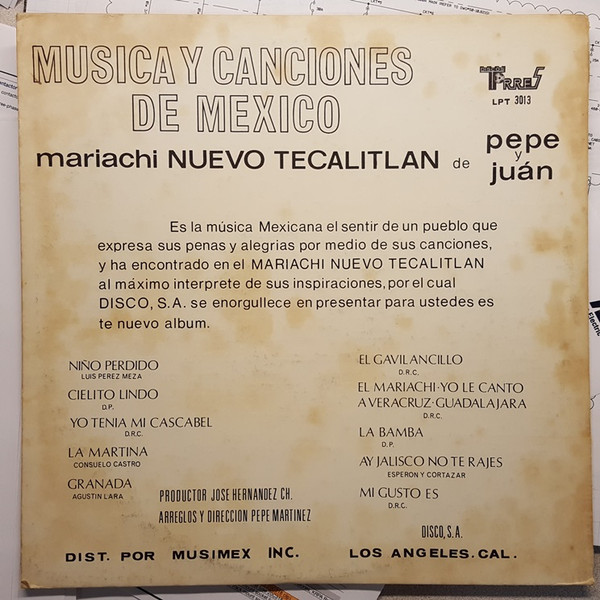 Mariachi Nuevo Tecalitlan - Musica Y Canciones De México | Discos Torres (LPT 3013) - 4