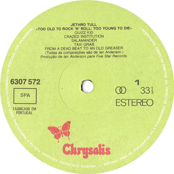 Jethro Tull - Too Old To Rock 'N' Roll: Too Young To Die! | Chrysalis (6307 572) - main