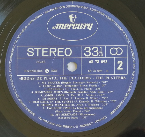 The Platters - Bodas De Plata | Mercury (68 78 093) - 4