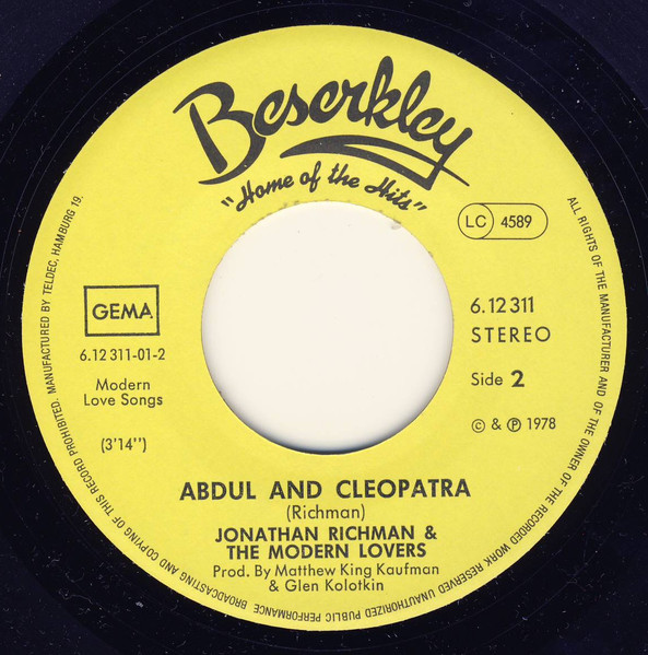 Jonathan Richman & The Modern Lovers - Buzz, Buzz / Abdul & Cleopatra | Beserkley (6.12311) - 2