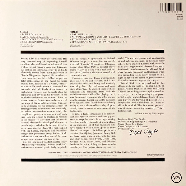 Roland Kirk - Now Please Don't You Cry, Beautiful Edith | Verve Records (837 439-1) - 2 Roland Kirk - Now Please Don't You Cry, Beautiful Edith | Verve Records (837 439-1) - 2