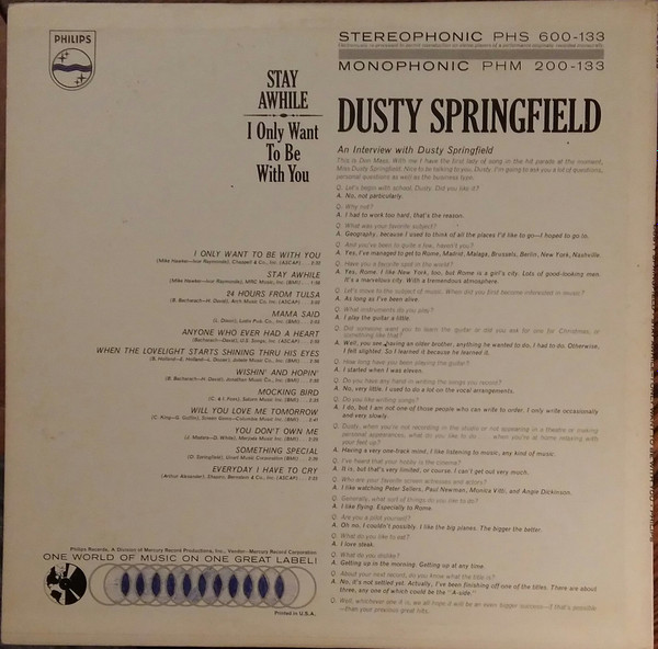 Dusty Springfield - Stay Awhile - I Only Want To Be With You | Philips (PHS 600-133) - 2 Dusty Springfield - Stay Awhile - I Only Want To Be With You | Philips (PHS 600-133) - 2