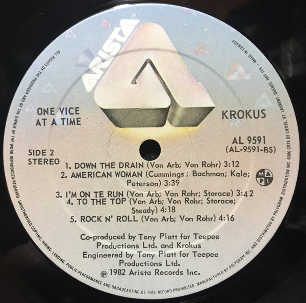 Krokus - One Vice At A Time | Arista (AL 9591) - 4 Krokus - One Vice At A Time | Arista (AL 9591) - 4