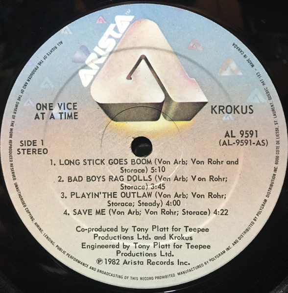 Krokus - One Vice At A Time | Arista (AL 9591) - 3 Krokus - One Vice At A Time | Arista (AL 9591) - 3