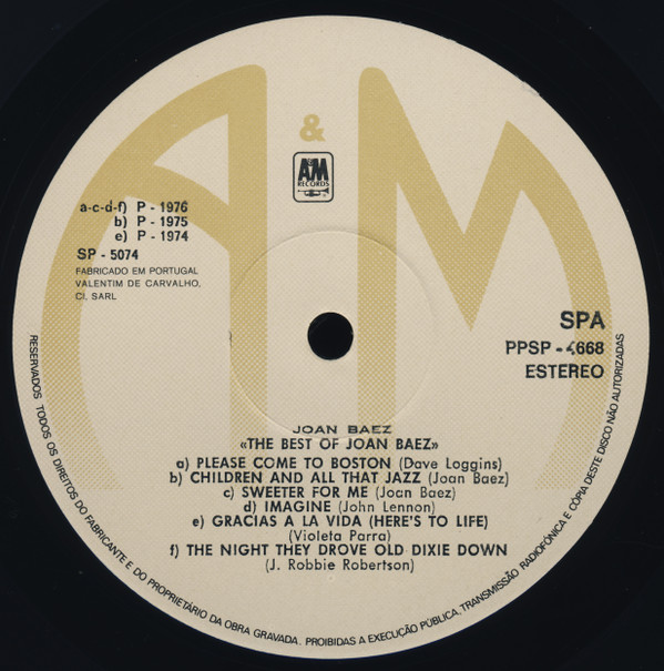 Joan Baez - The Best Of Joan C. Baez | A&M Records (PPSP 4668) - 4