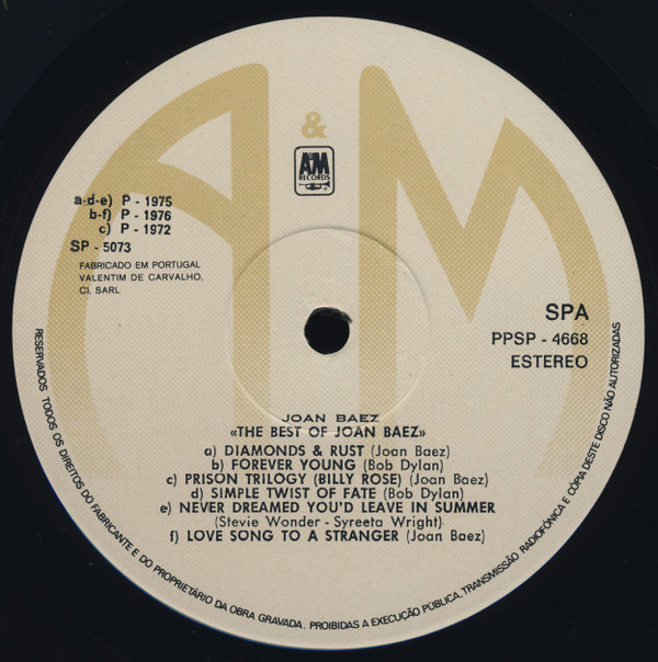 Joan Baez - The Best Of Joan C. Baez | A&M Records (PPSP 4668) - 3
