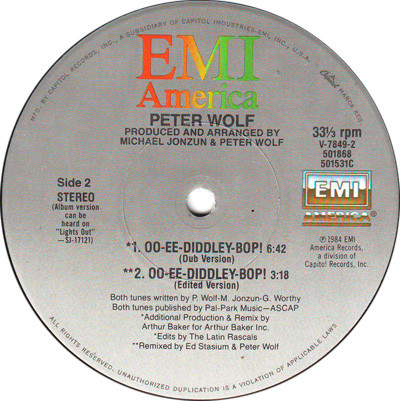 Peter Wolf - Oo-Ee-Diddley-Bop! | EMI America (V-7849) - 3