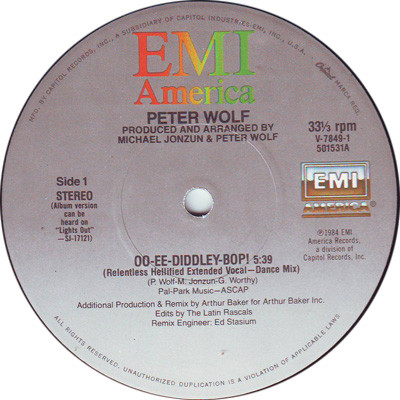 Peter Wolf - Oo-Ee-Diddley-Bop! | EMI America (V-7849) - 2