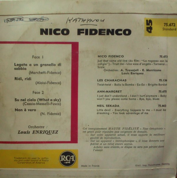 Nico Fidenco - Legata A Un Granello Di Sabbia | RCA (75.672)