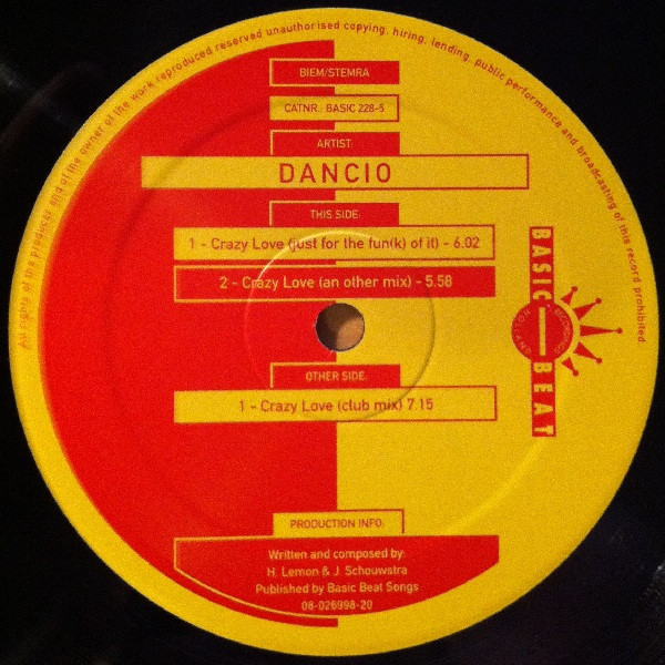 Dancio - Crazy Love | Basic Beat Recordings (BASIC 228-5) - 2 Dancio - Crazy Love | Basic Beat Recordings (BASIC 228-5) - 2