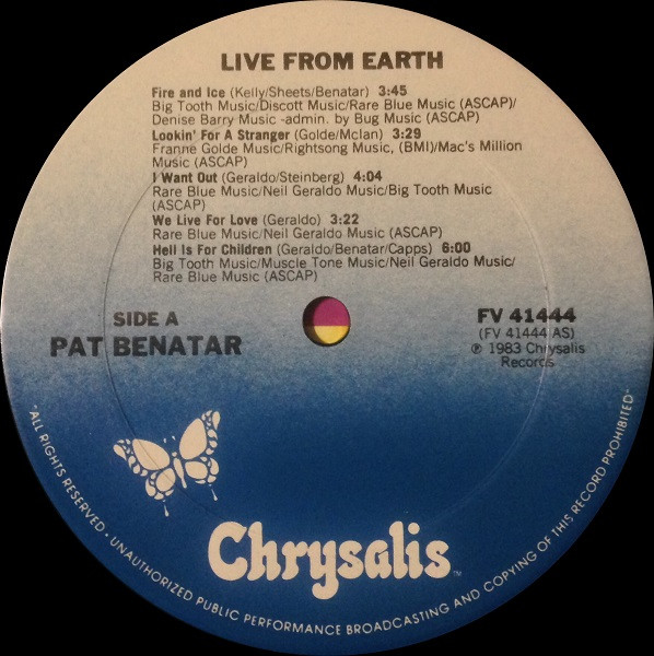 Pat Benatar - Live From Earth | Chrysalis (FV 41444) - 3 Pat Benatar - Live From Earth | Chrysalis (FV 41444) - 3