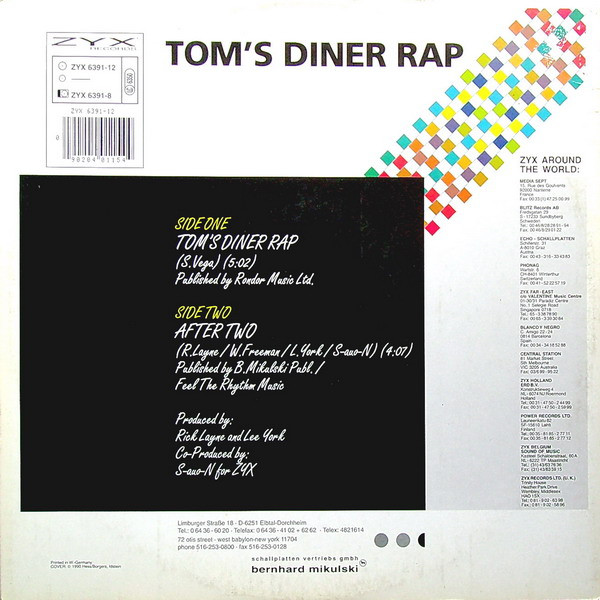 After One - Tom's Diner Rap | ZYX Records (ZYX 6391-12) - 2