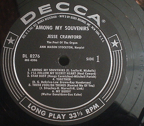 Jesse Crawford - Among My Souvenirs | Decca (DL 8276) - 2