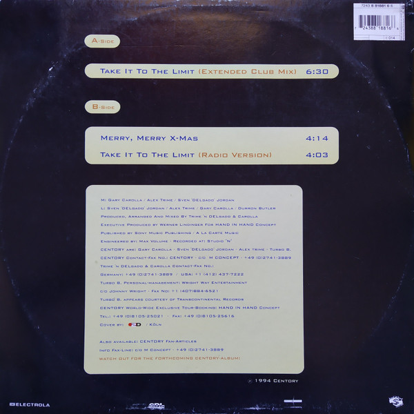 Centory - Take It To The Limit | CDL - Cologne Dance Label (7243 8 81881 6 6)