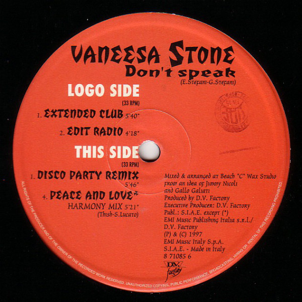 Vanessa Stone - Don't Speak | Crossing Movements (8 71085 6) - 3