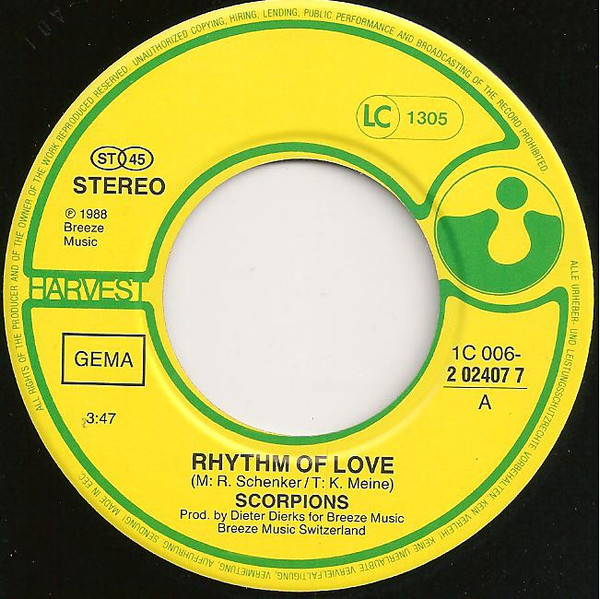Scorpions - Rhythm Of Love | Harvest (1C 006 2 02407 7) - 3