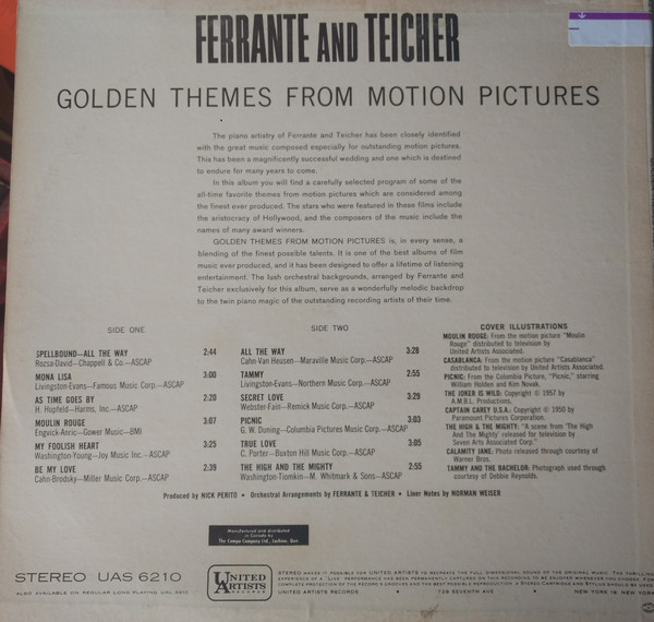 Ferrante & Teicher - Golden Themes From Motion Pictures | United Artists Records (UAS 6210) - 3