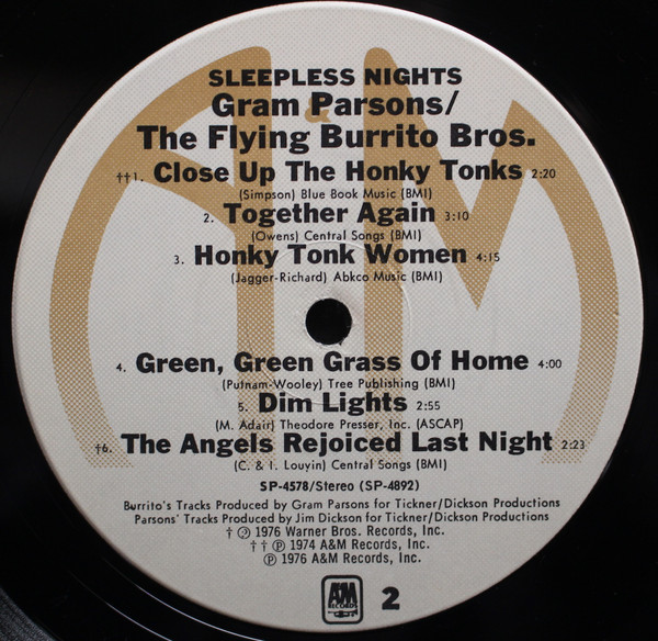Gram Parsons / The Flying Burrito Bros - Sleepless Nights | A&M Records (SP 4578) - 4 Gram Parsons / The Flying Burrito Bros - Sleepless Nights | A&M Records (SP 4578) - 4