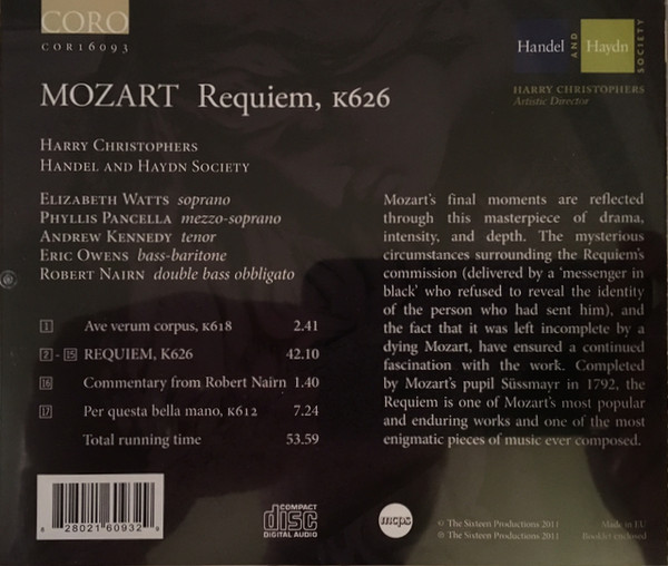 The Handel & Haydn Society Of Boston , Harry Christophers , Wolfgang Amadeus Mozart , Franz Xaver Süssmayr - Mozart: Requiem, K626 | CORO (COR16093) - 2 The Handel & Haydn Society Of Boston , Harry Christophers , Wolfgang Amadeus Mozart , Franz Xaver Süssmayr - Mozart: Requiem, K626 | CORO (COR16093) - 2