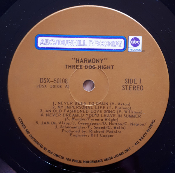 Three Dog Night - Harmony | ABC/Dunhill Records (DSX 50108) - 4 Three Dog Night - Harmony | ABC/Dunhill Records (DSX 50108) - 4