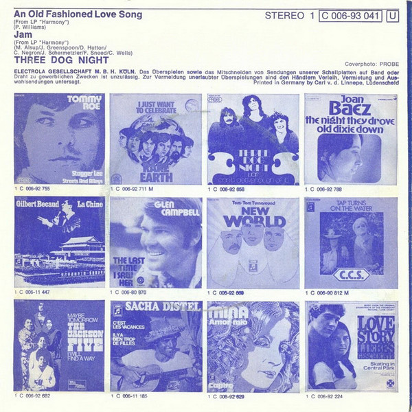 Three Dog Night - An Old Fashioned Love Song / Jam | Probe (1 C 006-93 041) - 2