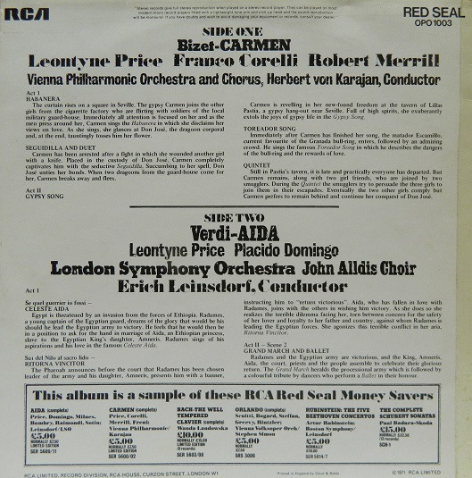 Georges Bizet - Highlights from Carmen / Aida | RCA Red Seal (OPO 1003) - 2