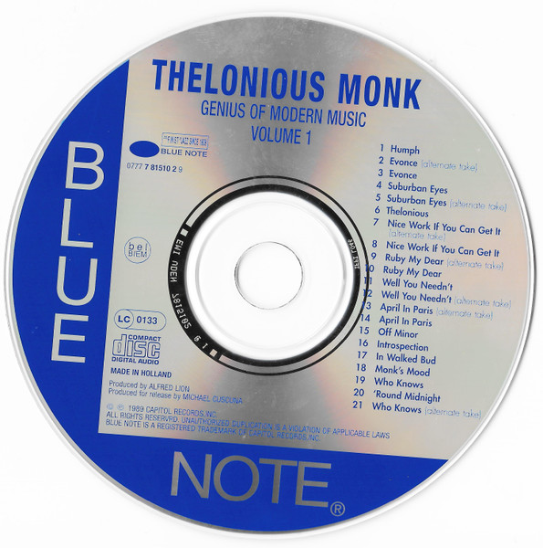 Thelonious Monk - Genius Of Modern Music Volume 1 | Blue Note (CDP 7 81510 2) - 3