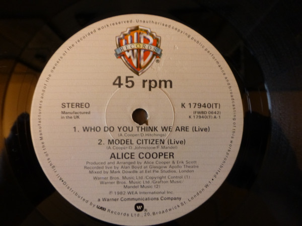 Alice Cooper - For Britain Only | Warner Bros. Records (K 17940(T))