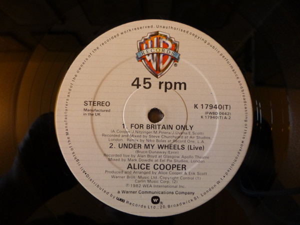 Alice Cooper - For Britain Only | Warner Bros. Records (K 17940(T)) - 2