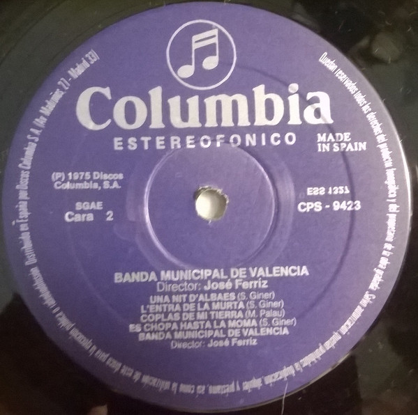 Banda Municipal De Valencia - Antologia De Musica Valenciana | Columbia (CPS - 9423) - 4