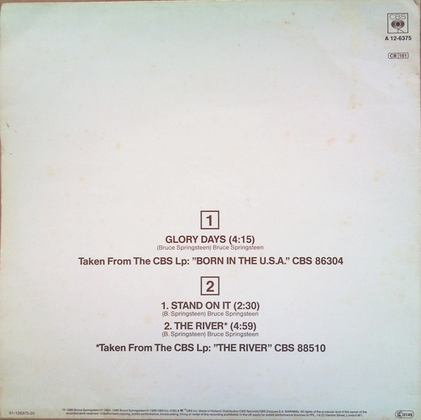 Bruce Springsteen - Glory Days | CBS (CBSA 12.6375) - 2