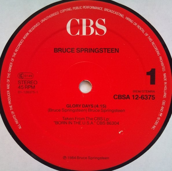 Bruce Springsteen - Glory Days | CBS (CBSA 12.6375) - 3