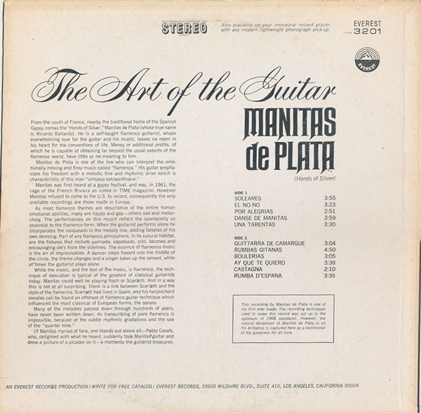 Manitas De Plata - The Art Of The Guitar | Everest (3201) - 2