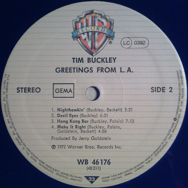 Tim Buckley - Greetings From L.A. | Warner Bros. Records (WB 46 176) - 2
