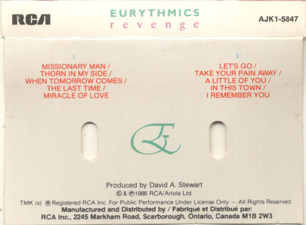 Eurythmics - Revenge [Cassette] | RCA (AJK1-5847) - 2