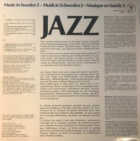 Various - Music In Sweden 3: Jazz | Caprice Records (CAP 1131) - 2 Various - Music In Sweden 3: Jazz | Caprice Records (CAP 1131) - 2