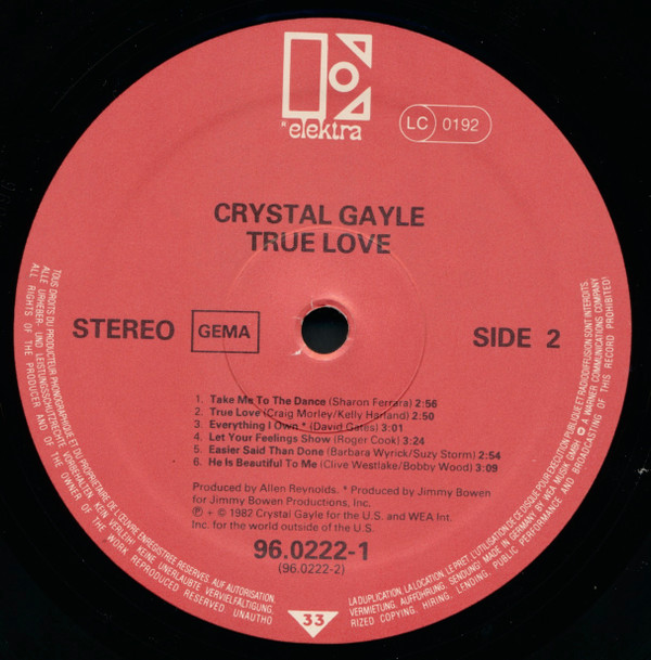 Crystal Gayle - True Love | Elektra (96.0222-1) - 2
