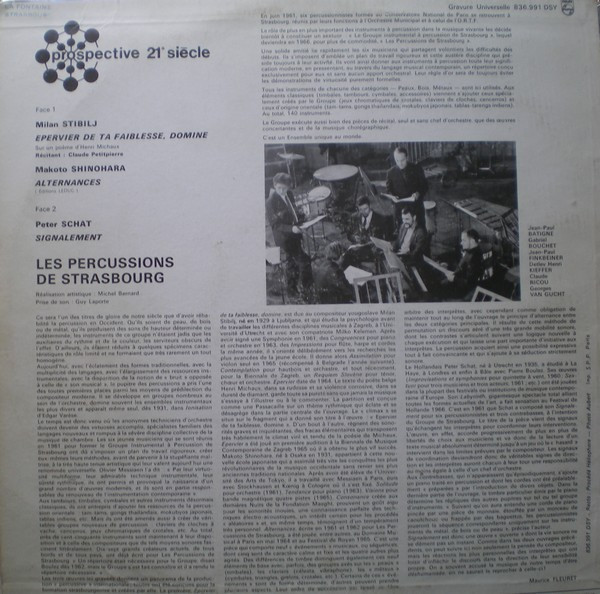 Milan Stibilj , Makoto Shinohara , Peter Schat , Les Percussions De Strasbourg - Épervier De Ta Faiblesse / Alternances / Signalement | Philips (836.991 DSY) - 2 Milan Stibilj , Makoto Shinohara , Peter Schat , Les Percussions De Strasbourg - Épervier De Ta Faiblesse / Alternances / Signalement | Philips (836.991 DSY) - 2