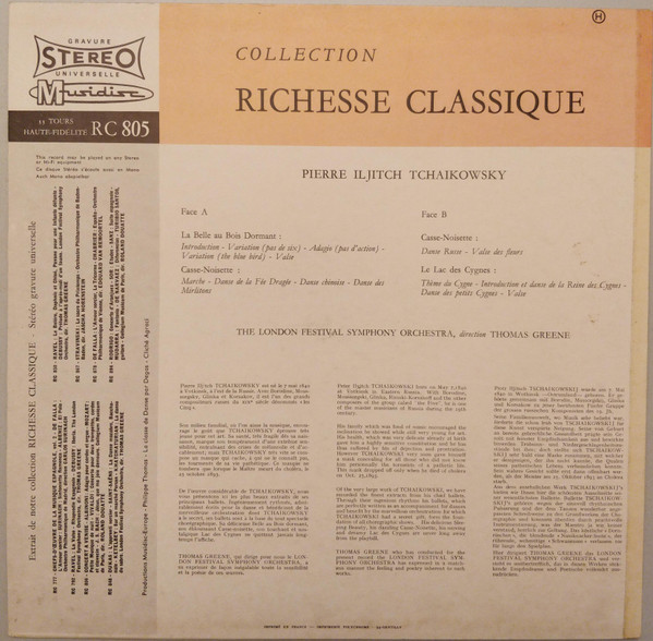 Pyotr Ilyich Tchaikovsky - The London Festival Symphony Orchestra , Thomas Greene - La Belle Au Bois Dormant - Casse-Noisette - Le Lac Des Cygnes | Musidisc (RC 805) - 2