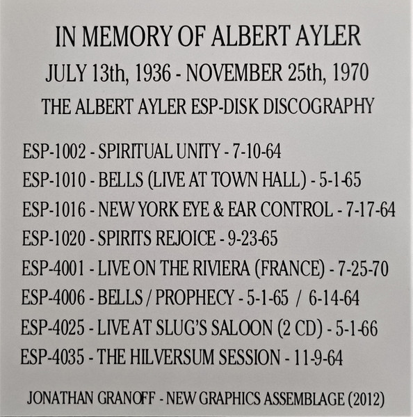 Albert Ayler Trio - Spiritual Unity CD | ESP-Disk' (ESP 1002) - 2 Albert Ayler Trio - Spiritual Unity CD | ESP-Disk' (ESP 1002) - 2