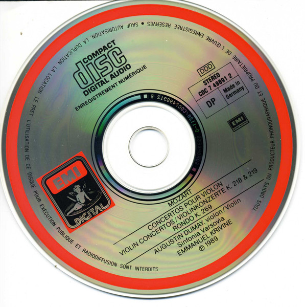 Wolfgang Amadeus Mozart - Augustin Dumay , Sinfonia Varsovia , Emmanuel Krivine - Concertos Pour Violon N° 4, K.218 & 5, K.219, Rondo K.269 | Angel Records Digital (CDC 7 49891 2) - 3