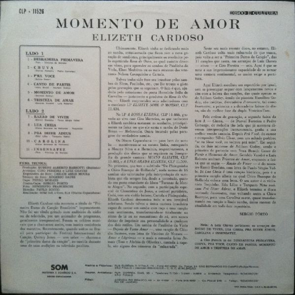 Elizeth Cardoso - Momento De Amor | Copacabana (CLP 11526) - 2