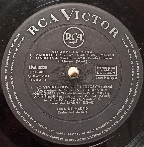 Tuna De Madrid Canta Jose de Soto - Siempre La Tuna | RCA Victor (LPM-10220) - 3 Tuna De Madrid Canta Jose de Soto - Siempre La Tuna | RCA Victor (LPM-10220) - 3