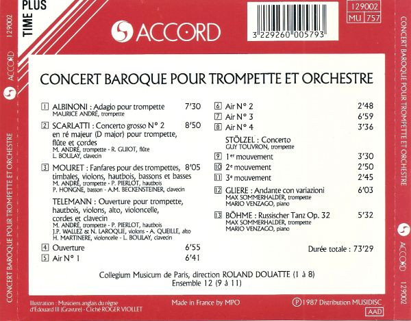 Maurice André - Concert Baroque Pour Trompette Et Orchestre | Accord (129002) - 2