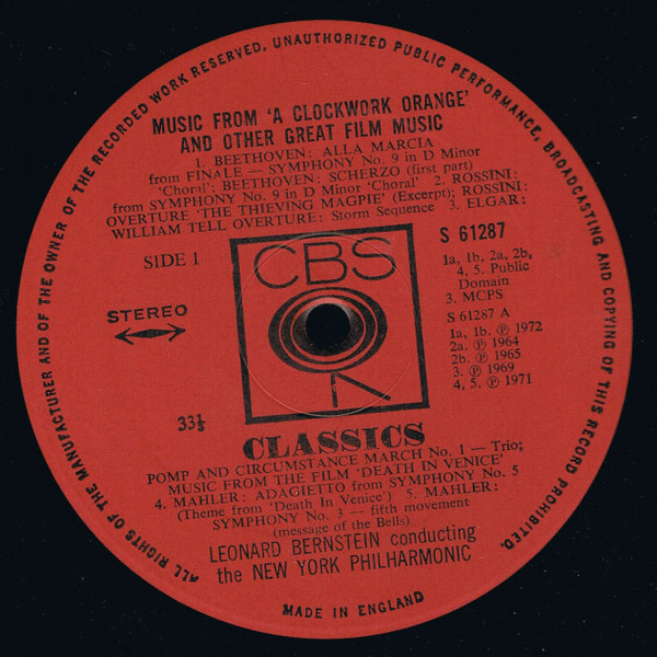 Leonard Bernstein , New York Philharmonic - Music From 'A Clockwork Orange' And Other Great Film Music | CBS Classics (S 61287)