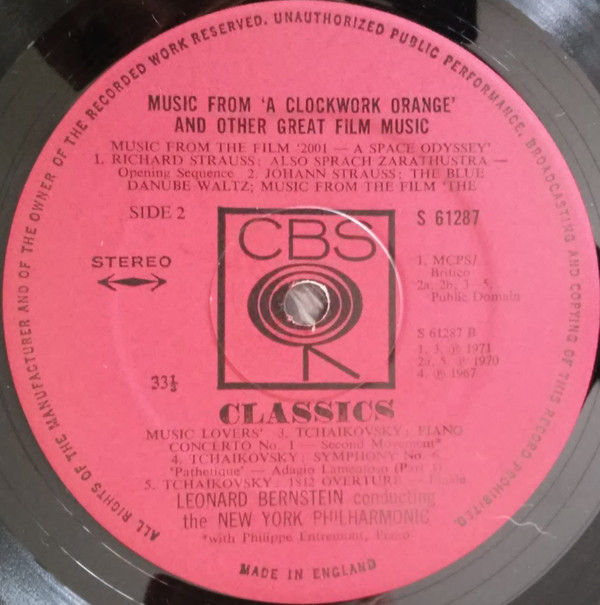 Leonard Bernstein , New York Philharmonic - Music From 'A Clockwork Orange' And Other Great Film Music | CBS Classics (S 61287) - 2 Leonard Bernstein , New York Philharmonic - Music From 'A Clockwork Orange' And Other Great Film Music | CBS Classics (S 61287) - 2