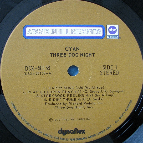 Three Dog Night - Cyan [Vinyl] | ABC/Dunhill Records (DSX-50158) - 3