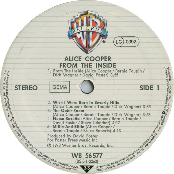 Alice Cooper - From The Inside | Warner Bros. Records (BSK 3263) - 4